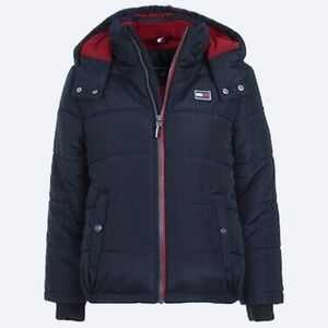 Tommy Hilfiger Fleece-Lined Full Zip Hooded Puffer Jacket Navy Blue Sz S(8)